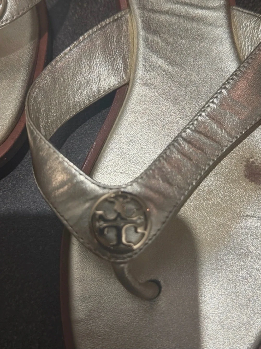 Tory Burch Metallic Gold Logo Thong Sandals